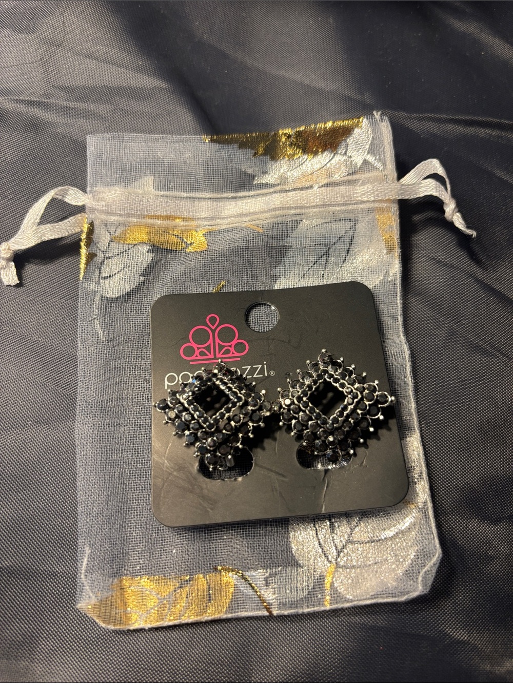 (CLIP-ON) Paparazzi Black Sparkling Square Drop Earrings